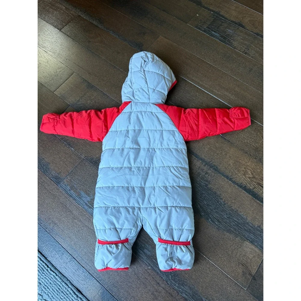Nike Puffer Bunting Suit baby 6 months gray Red Infant Winter Snowsuit Hooded